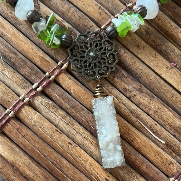 Raw Druzy Quartz Bar Necklace – Earthy Boho Style - Picture 5 of 14